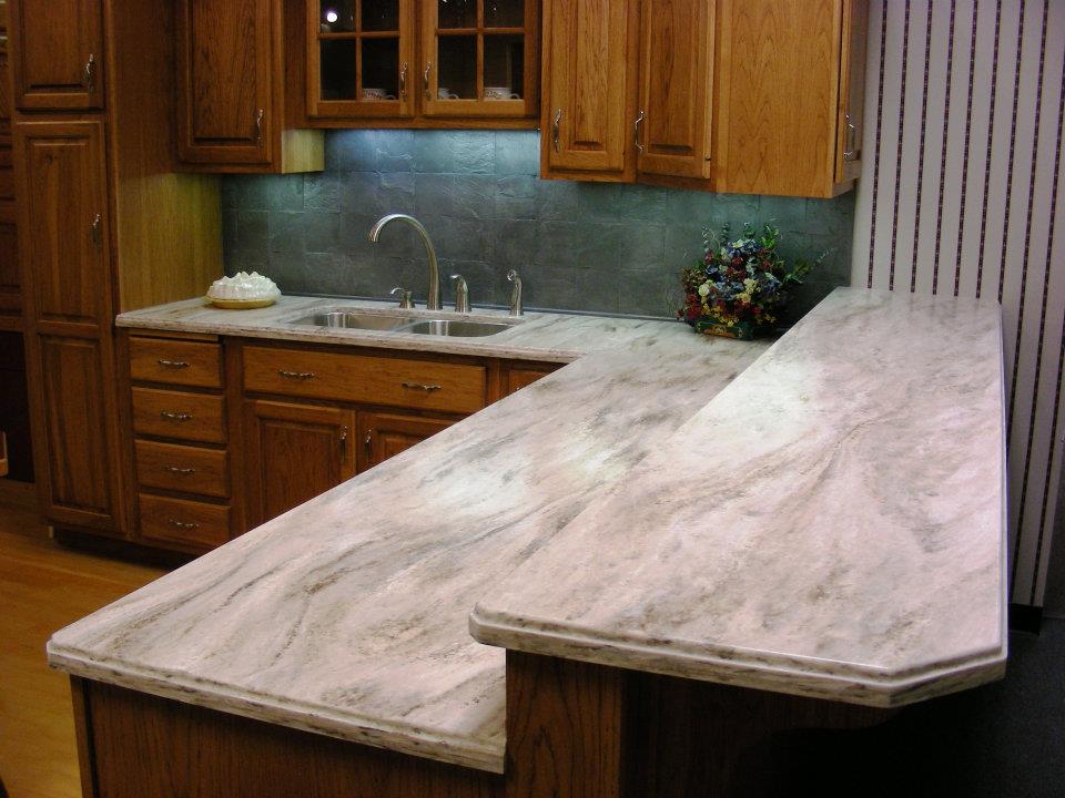White Marble Solid Surface Kitchen Countertops by AMI, American Marble Industries, Canton, Ohio.