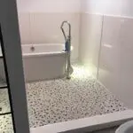 White Bathroom Floor With Black Mosaic No Grout Tile Floor